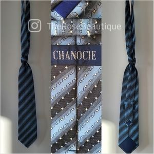 CHANOCIE Blue Black White Stripe Tie